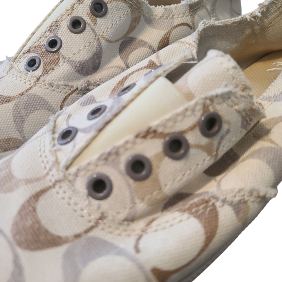 COACH Katie Slip-On Sneakers - Cream and Brown Logo No Lace (Elastic) Size 9.5B - Picture 10 of 14
